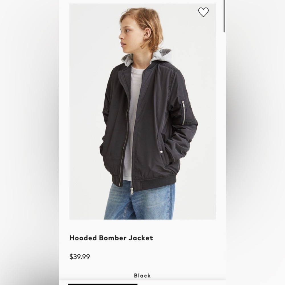 NWOT Y12-14 H&M Hooded Bomber jacket.